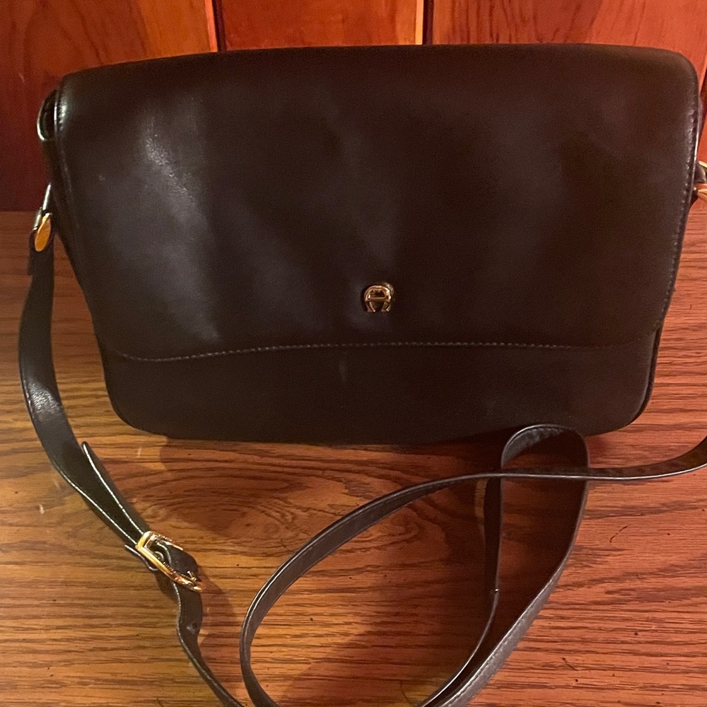 Etienne Aigner Black Leather Messenger Bag